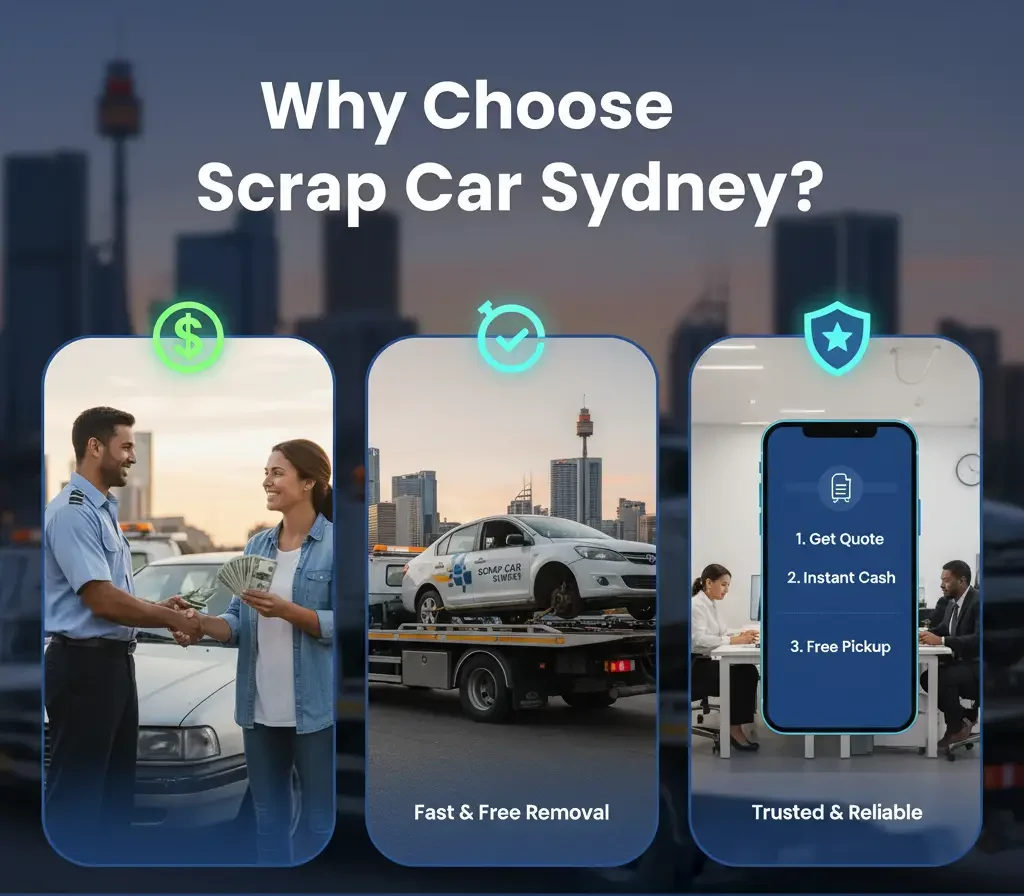 Reliable flatbed tow truck service in Sydney collecting a scrap car, symbolizing professional and fast removal.